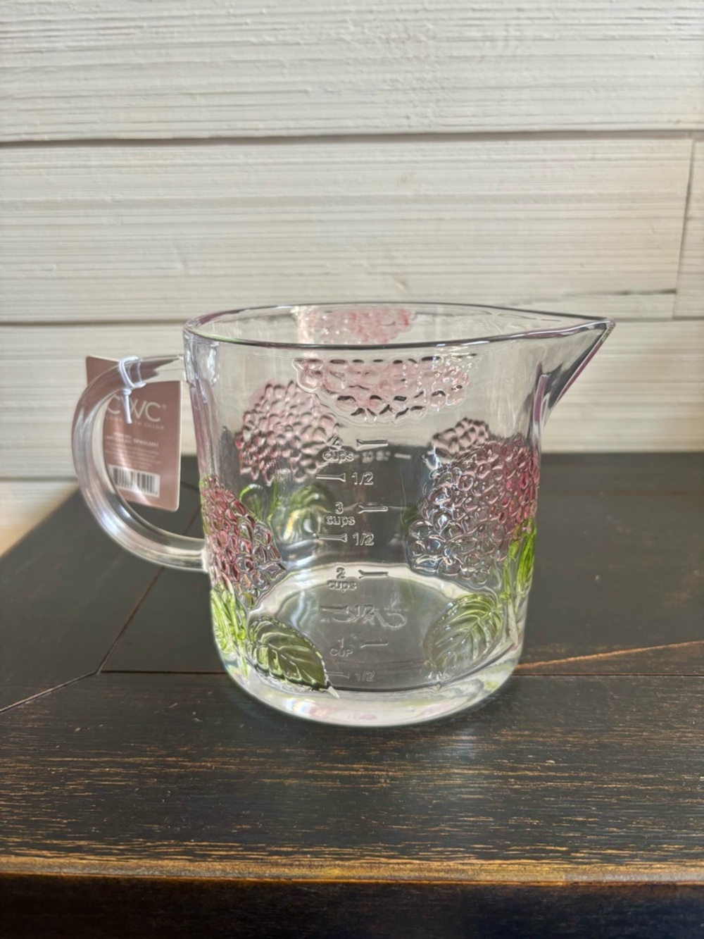CWC Glass Measuring Cup 33oz ~ 4 Cups Pink HYDRANGEA Design NEW Microwaveable - Picture 4 of 7